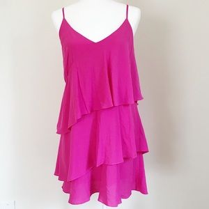 NWOT Hot Pink Ruffle Spaghetti Strap Mini Dress